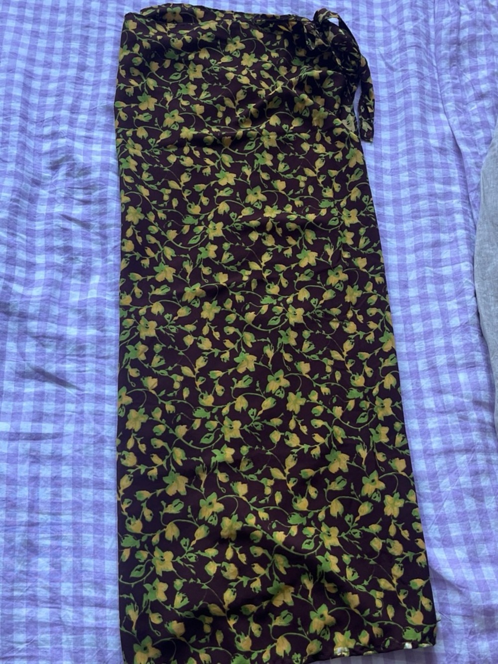 Women's Floral Maxi Skirt - Olive Green on Dark Brown